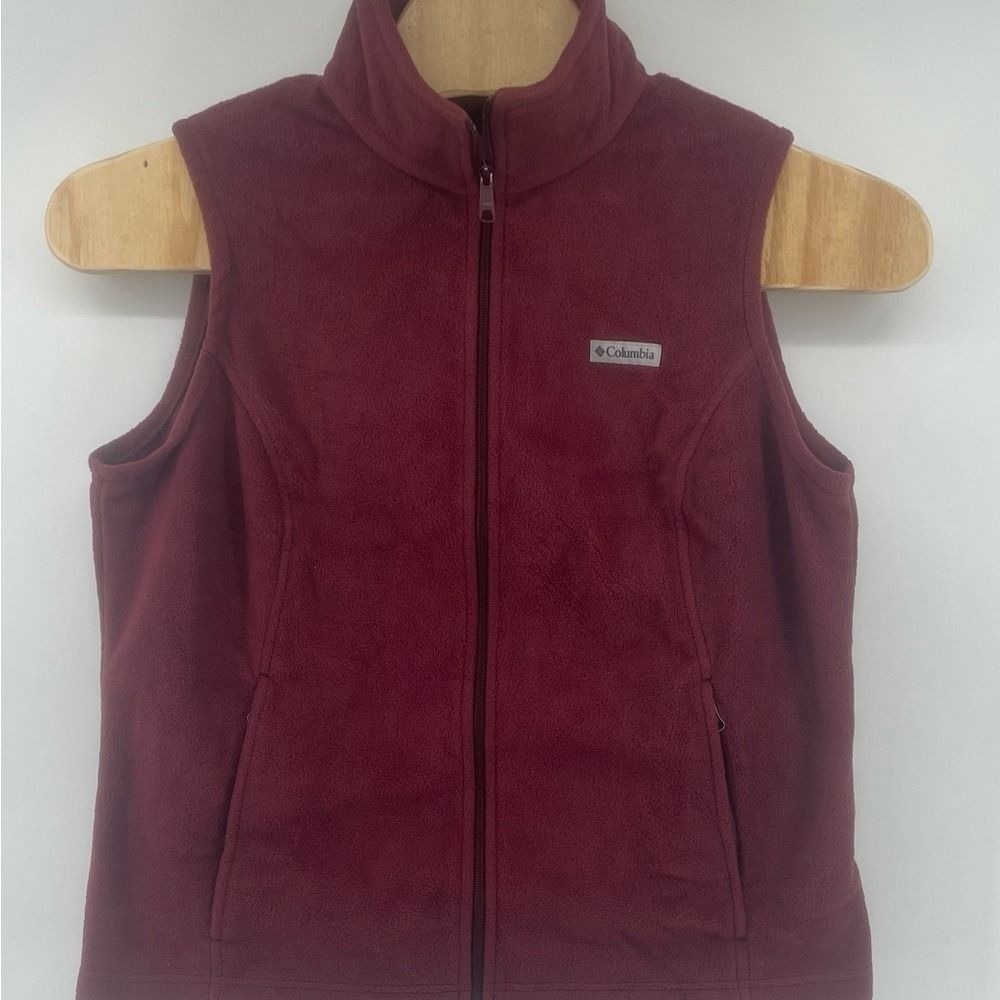 Columbia Benton Springs Fleece Vest Women 1X Dk Berry Burgundy Full Zip Outdoor